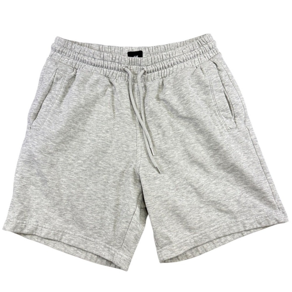 HM Mens Regular Fit Sweat Shorts Heather Gray Fleece Lined Size M Drawstring